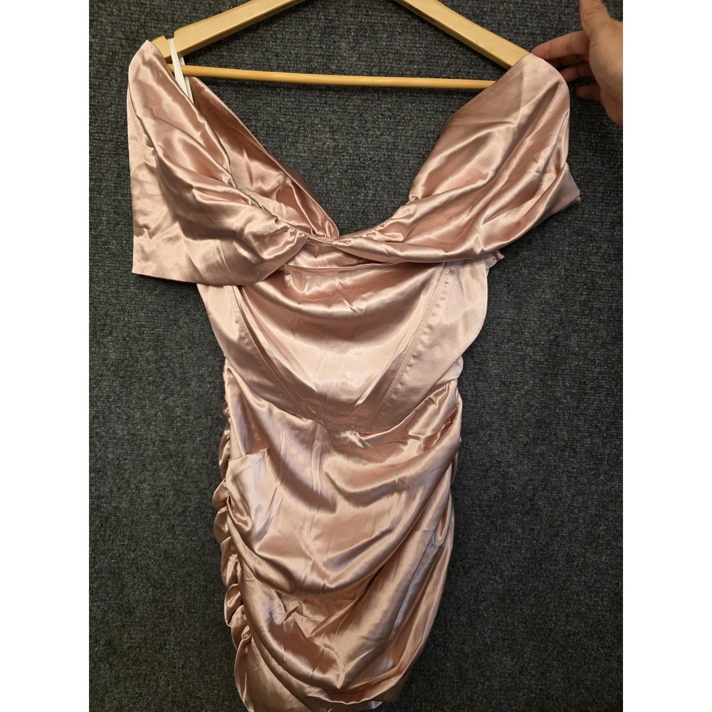 Superdown Dress Womens XS Pink Satin Off Shoulder Ruched Bodycon Mini Party